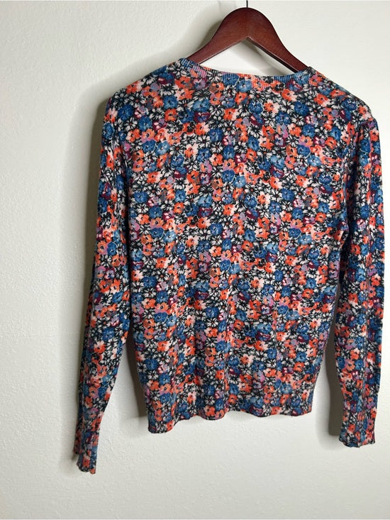 Rebecca Taylor 100% Wool Lightweight Floral Multicolor Scoop Neck Knit Sweater
