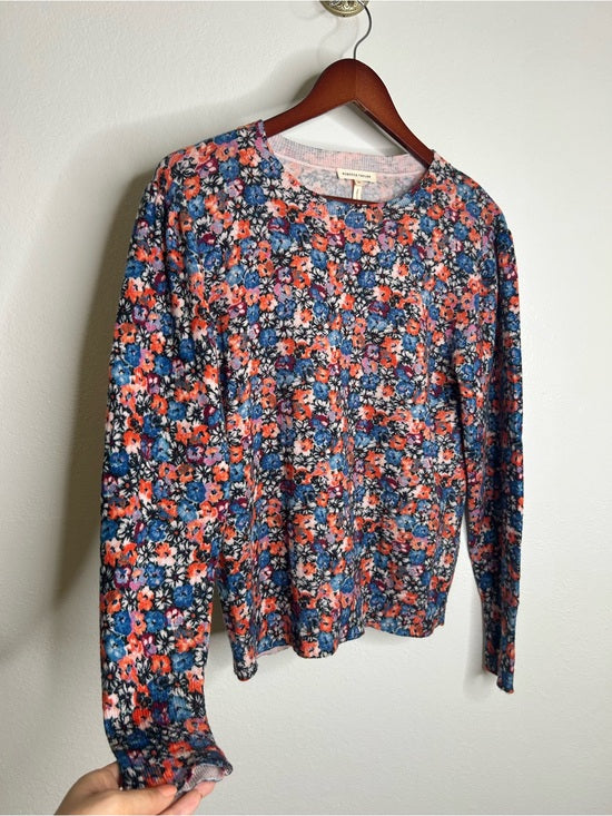 Rebecca Taylor 100% Wool Lightweight Floral Multicolor Scoop Neck Knit Sweater