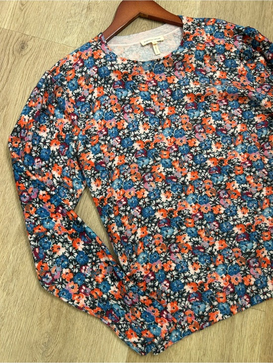 Rebecca Taylor 100% Wool Lightweight Floral Multicolor Scoop Neck Knit Sweater