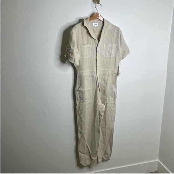 MATE the Label MATE The Label 100% Organic Linen Utility Style Short Sleeve Jumpsuit - Linen