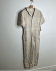 MATE The Label 100% Organic Linen Utility Style Short Sleeve Jumpsuit
