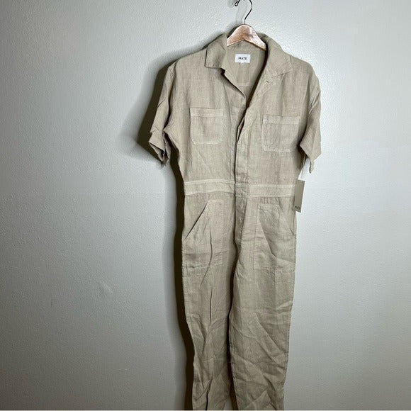 MATE the Label MATE The Label 100% Organic Linen Utility Style Short Sleeve Jumpsuit - Linen