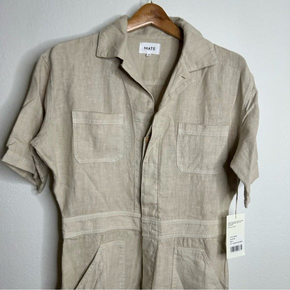 MATE the Label MATE The Label 100% Organic Linen Utility Style Short Sleeve Jumpsuit - Linen