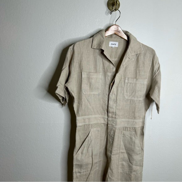 MATE the Label MATE The Label 100% Organic Linen Utility Style Short Sleeve Jumpsuit - Linen