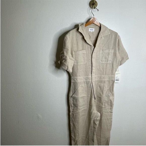 MATE the Label MATE The Label 100% Organic Linen Utility Style Short Sleeve Jumpsuit - Linen