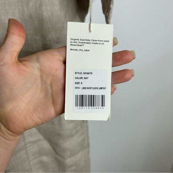 MATE The Label 100% Organic Linen Utility Style Short Sleeve Jumpsuit