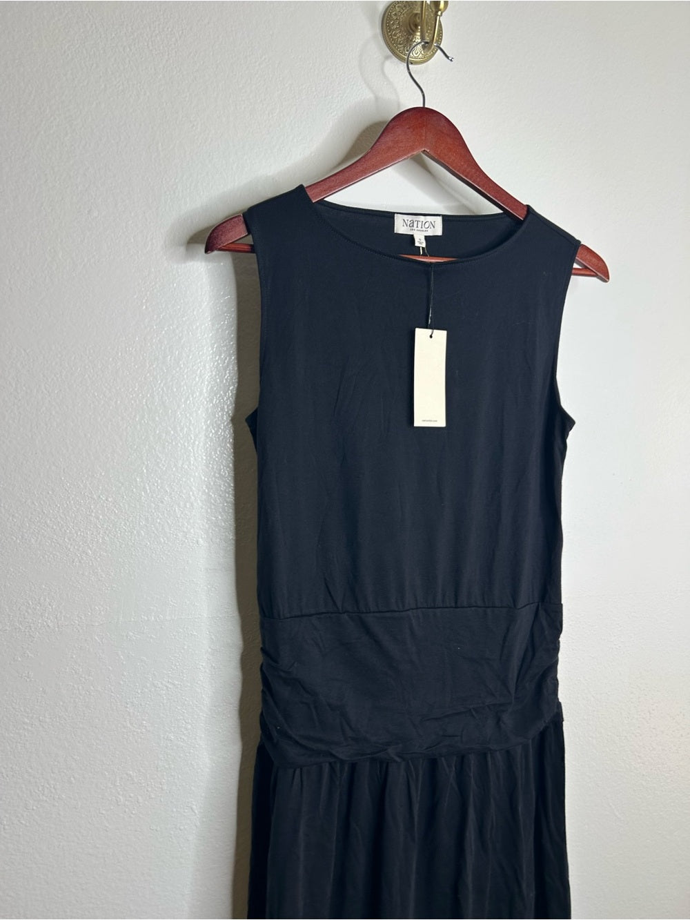 Nation LTD Nation LA 100% Pima Cotton Cleo Midi Dress Drop Waist in Jet Black - Cotton