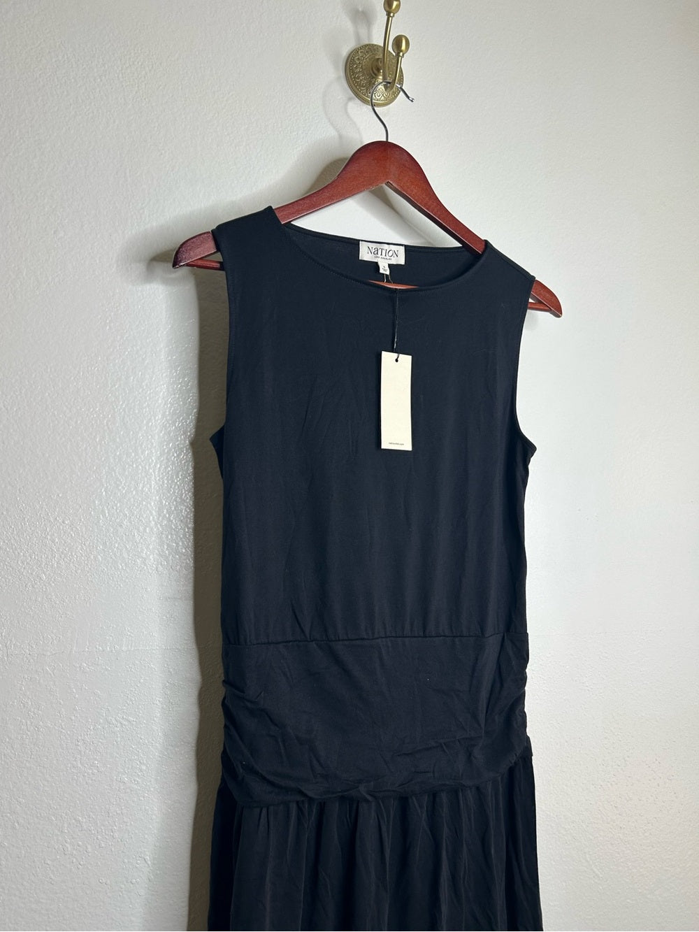 Nation LTD Nation LA 100% Pima Cotton Cleo Midi Dress Drop Waist in Jet Black - Cotton