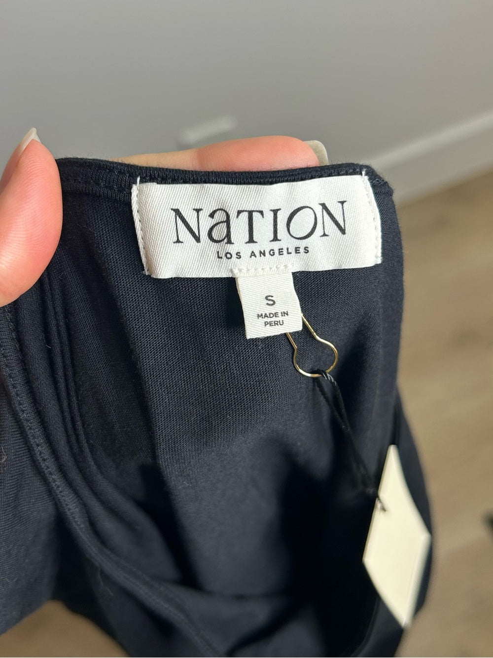 Nation LA 100% Pima Cotton Cleo Midi Dress Drop Waist in Jet Black