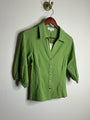 Nation LA 100% Cotton Green Gold Button Down Collared Short Sleeve Top