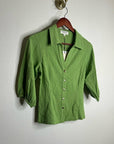 Nation LA 100% Cotton Green Gold Button Down Collared Short Sleeve Top