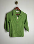 Nation LA 100% Cotton Green Gold Button Down Collared Short Sleeve Top