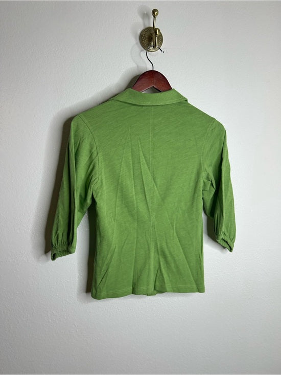 Nation LA 100% Cotton Green Gold Button Down Collared Short Sleeve Top