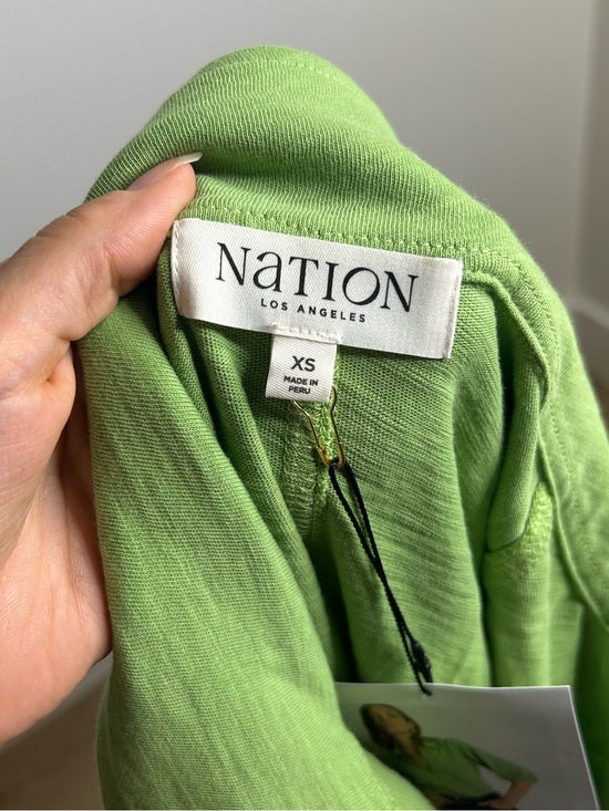 Nation LA 100% Cotton Green Gold Button Down Collared Short Sleeve Top