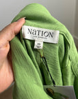Nation LA 100% Cotton Green Gold Button Down Collared Short Sleeve Top