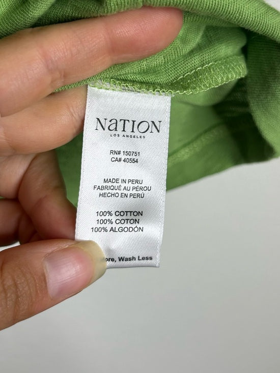 Nation LA 100% Cotton Green Gold Button Down Collared Short Sleeve Top