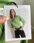 Nation LA 100% Cotton Green Gold Button Down Collared Short Sleeve Top