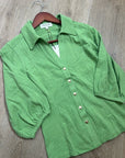 Nation LA 100% Cotton Green Gold Button Down Collared Short Sleeve Top