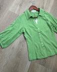 Nation LA 100% Cotton Green Gold Button Down Collared Short Sleeve Top