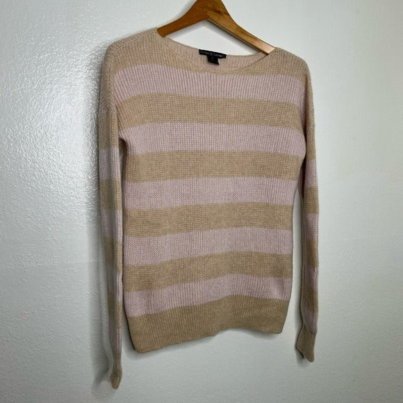 Autumn Cashmere Autumn Cashmere 100% Cashmere Striped Pink Pullover Sweater - Cashmere