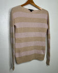 Autumn Cashmere 100% Cashmere Striped Pink Pullover Sweater
