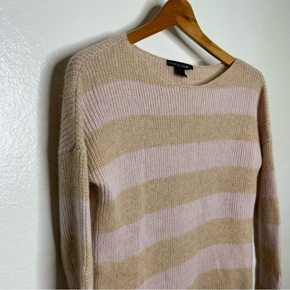 Autumn Cashmere Autumn Cashmere 100% Cashmere Striped Pink Pullover Sweater - Cashmere