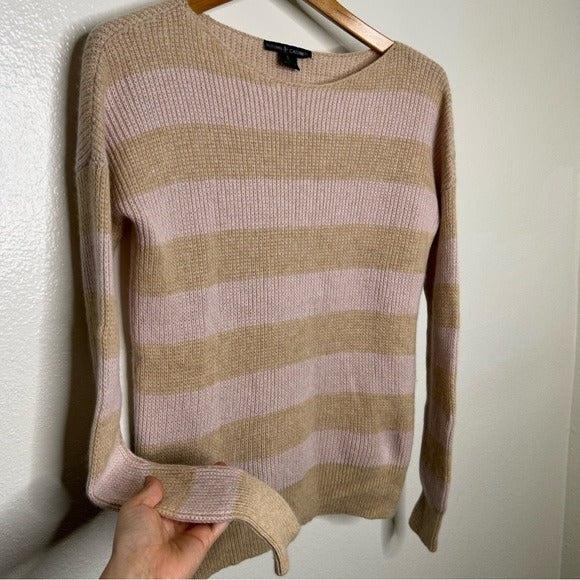 Autumn Cashmere Autumn Cashmere 100% Cashmere Striped Pink Pullover Sweater - Cashmere