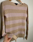 Autumn Cashmere 100% Cashmere Striped Pink Pullover Sweater