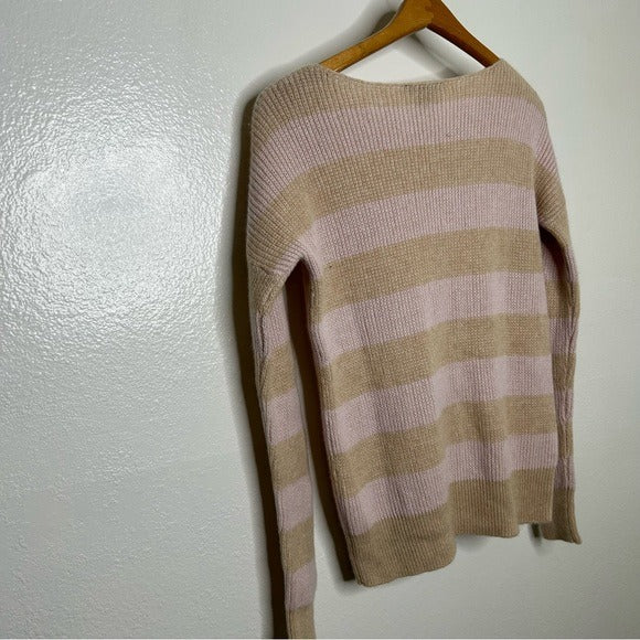 Autumn Cashmere Autumn Cashmere 100% Cashmere Striped Pink Pullover Sweater - Cashmere