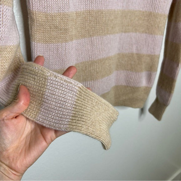 Autumn Cashmere Autumn Cashmere 100% Cashmere Striped Pink Pullover Sweater - Cashmere