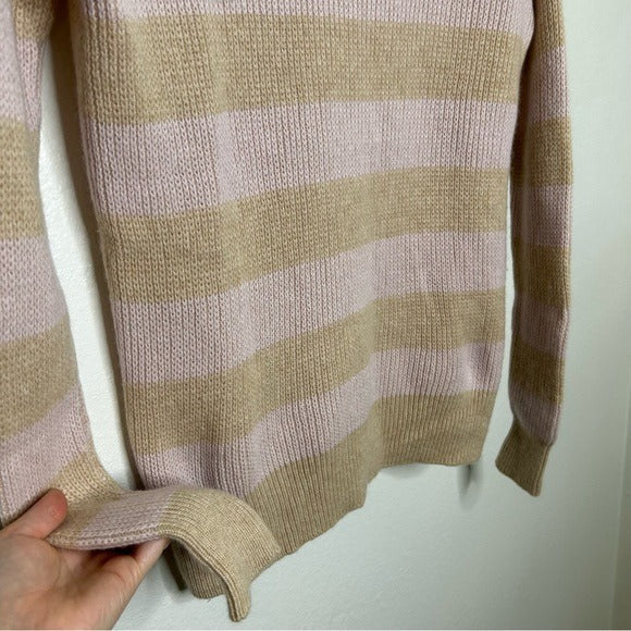 Autumn Cashmere Autumn Cashmere 100% Cashmere Striped Pink Pullover Sweater - Cashmere