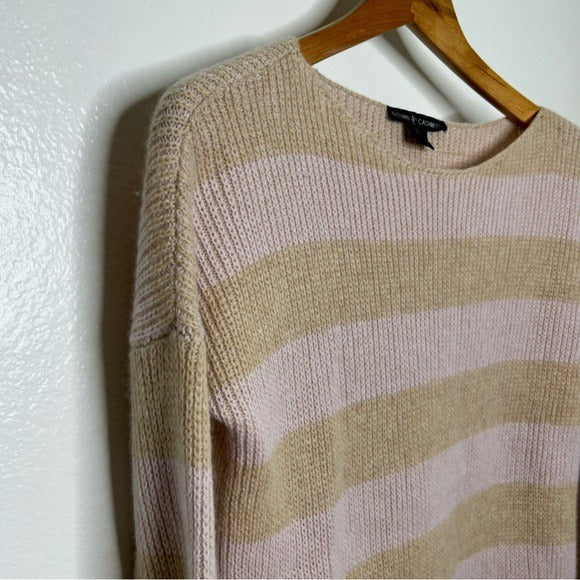 Autumn Cashmere 100% Cashmere Striped Pink Pullover Sweater