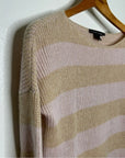 Autumn Cashmere 100% Cashmere Striped Pink Pullover Sweater