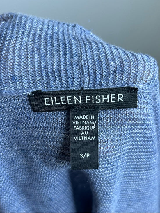 Eileen Fisher 100% Organic Linen Knit Textured Blue Open Cardigan Sweater