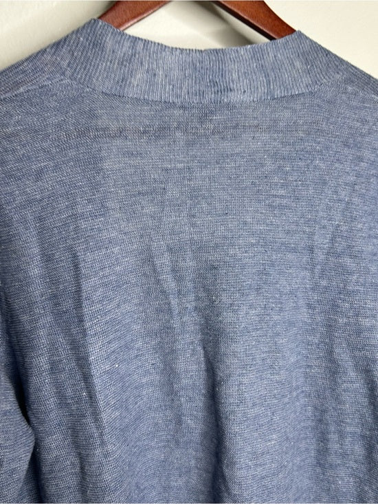 Eileen Fisher 100% Organic Linen Knit Textured Blue Open Cardigan Sweater