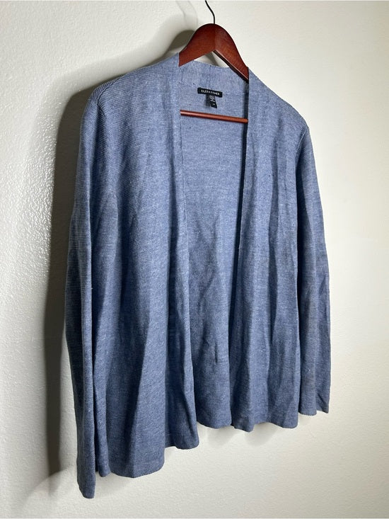Eileen Fisher Eileen Fisher 100% Organic Linen Knit Textured Blue Open Cardigan Sweater - Linen