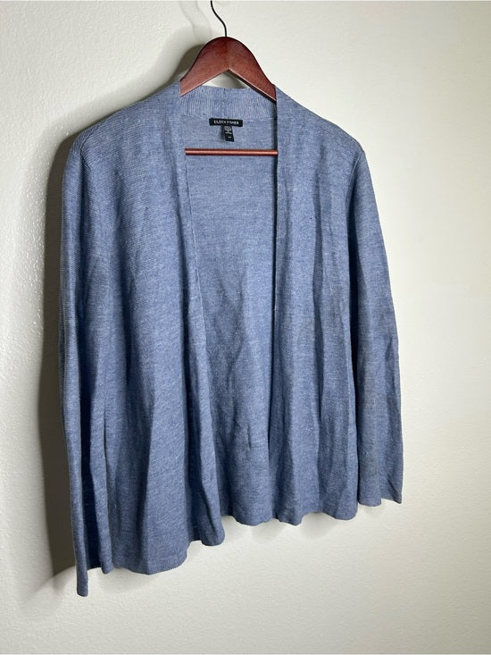 Eileen Fisher Eileen Fisher 100% Organic Linen Knit Textured Blue Open Cardigan Sweater - Linen