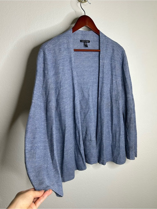 Eileen Fisher Eileen Fisher 100% Organic Linen Knit Textured Blue Open Cardigan Sweater - Linen