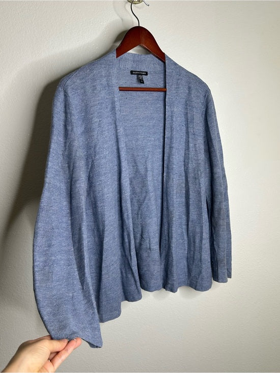 Eileen Fisher Eileen Fisher 100% Organic Linen Knit Textured Blue Open Cardigan Sweater - Linen