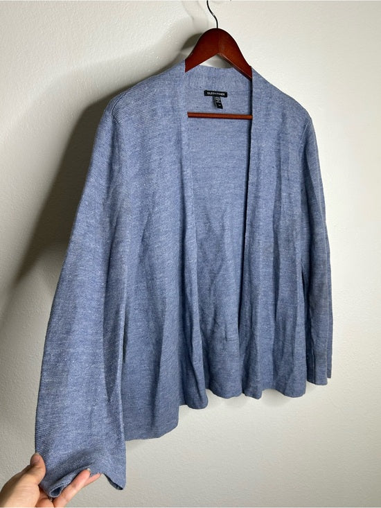 Eileen Fisher 100% Organic Linen Knit Textured Blue Open Cardigan Sweater
