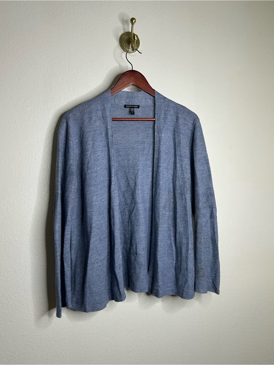 Eileen Fisher 100% Organic Linen Knit Textured Blue Open Cardigan Sweater