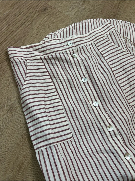Artisan NY 100% Linen Red Striped Button Down Midi Skirt