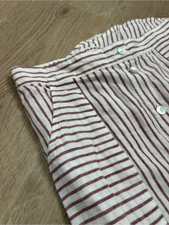 Artisan NY 100% Linen Red Striped Button Down Midi Skirt