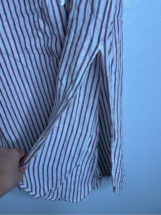 Artisan NY 100% Linen Red Striped Button Down Midi Skirt