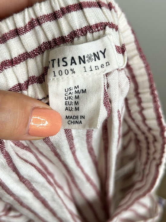 Artisan NY 100% Linen Red Striped Button Down Midi Skirt