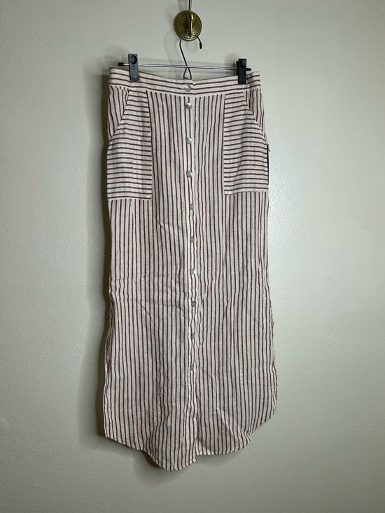 Artisan NY 100% Linen Red Striped Button Down Midi Skirt
