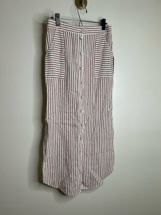 Artisan NY 100% Linen Red Striped Button Down Midi Skirt