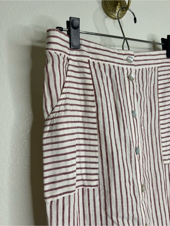 Artisan NY 100% Linen Red Striped Button Down Midi Skirt
