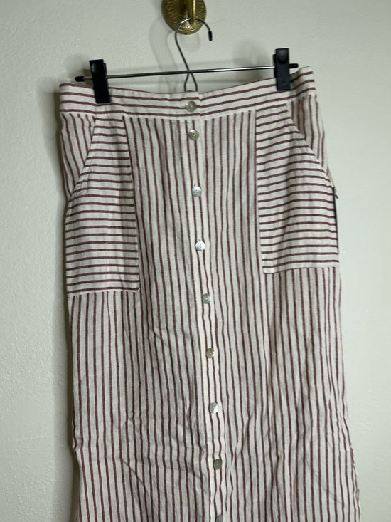 Artisan NY 100% Linen Red Striped Button Down Midi Skirt