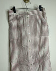 Artisan NY 100% Linen Red Striped Button Down Midi Skirt